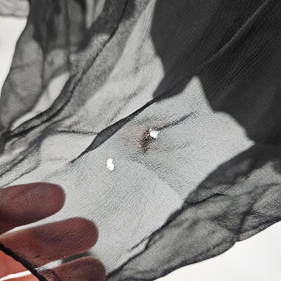 Vintage 1960s Cocktail Party Dress 9 Black Chiffon Ruffle V Neck Rhinestone Belt - Picture 11 of 13